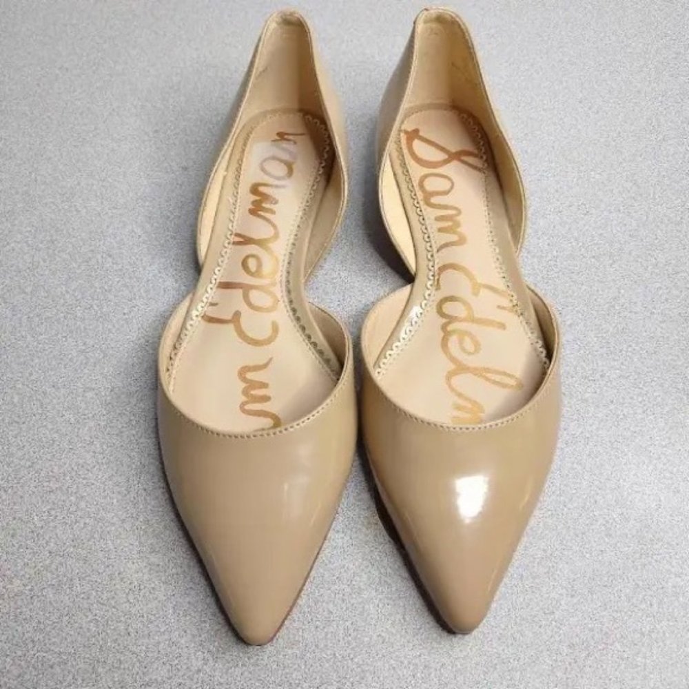 Sam Edelman Nude Patent Faux Leather Pointed Toe Flats